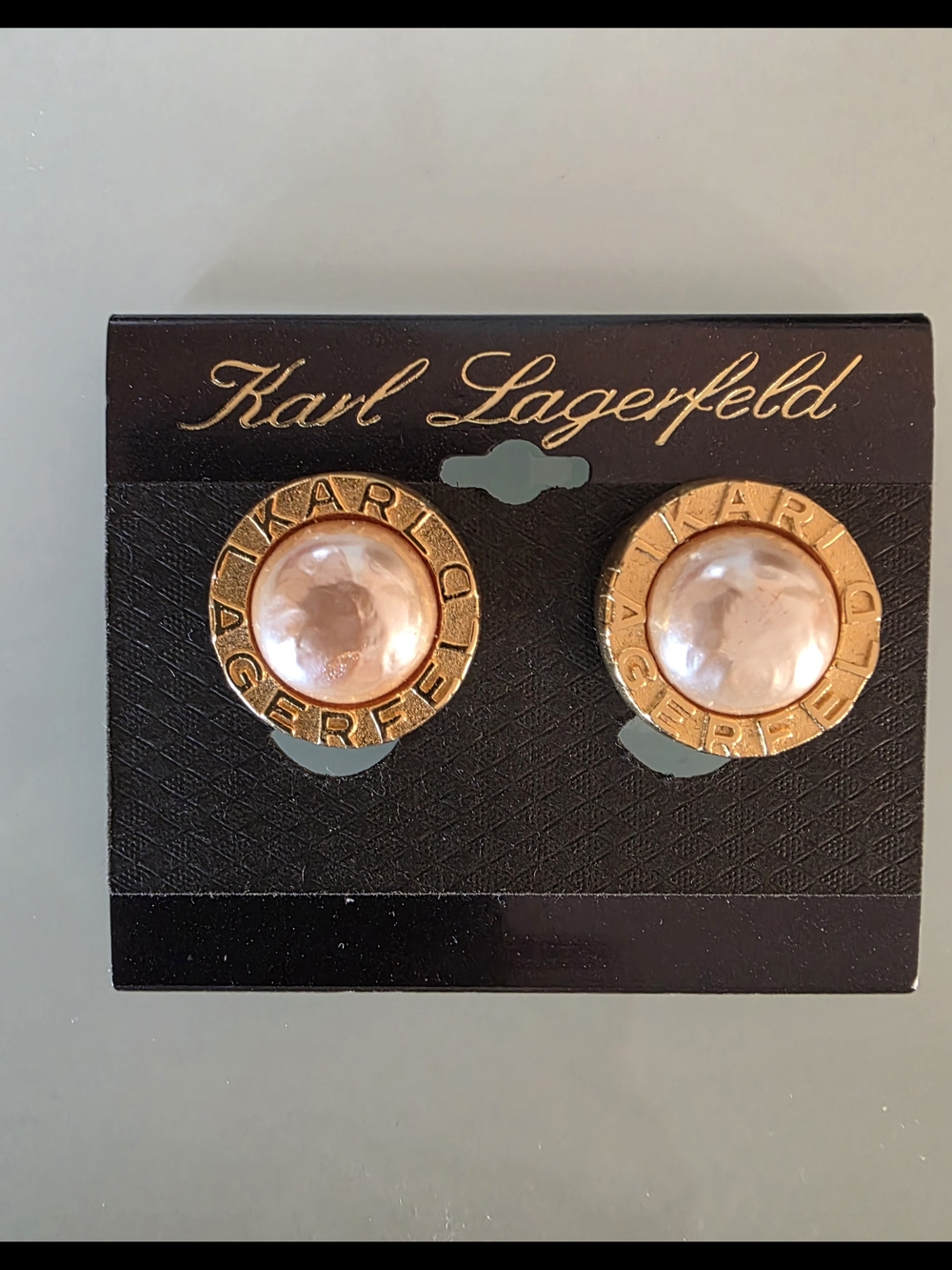 Vintage Karl Lagerfeld Gold-Tone & Cream Color Pearl Clip-on Earrings (NWOT)